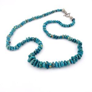 Vintage Chunky Turquoise Pebble Necklace Graduated Nuggets Sterling Toggle 30.5"